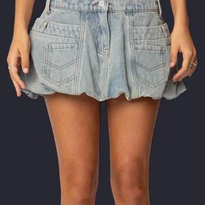 2025 Y2K Bubble Ballon Denim Mini Skirt - Light Blue